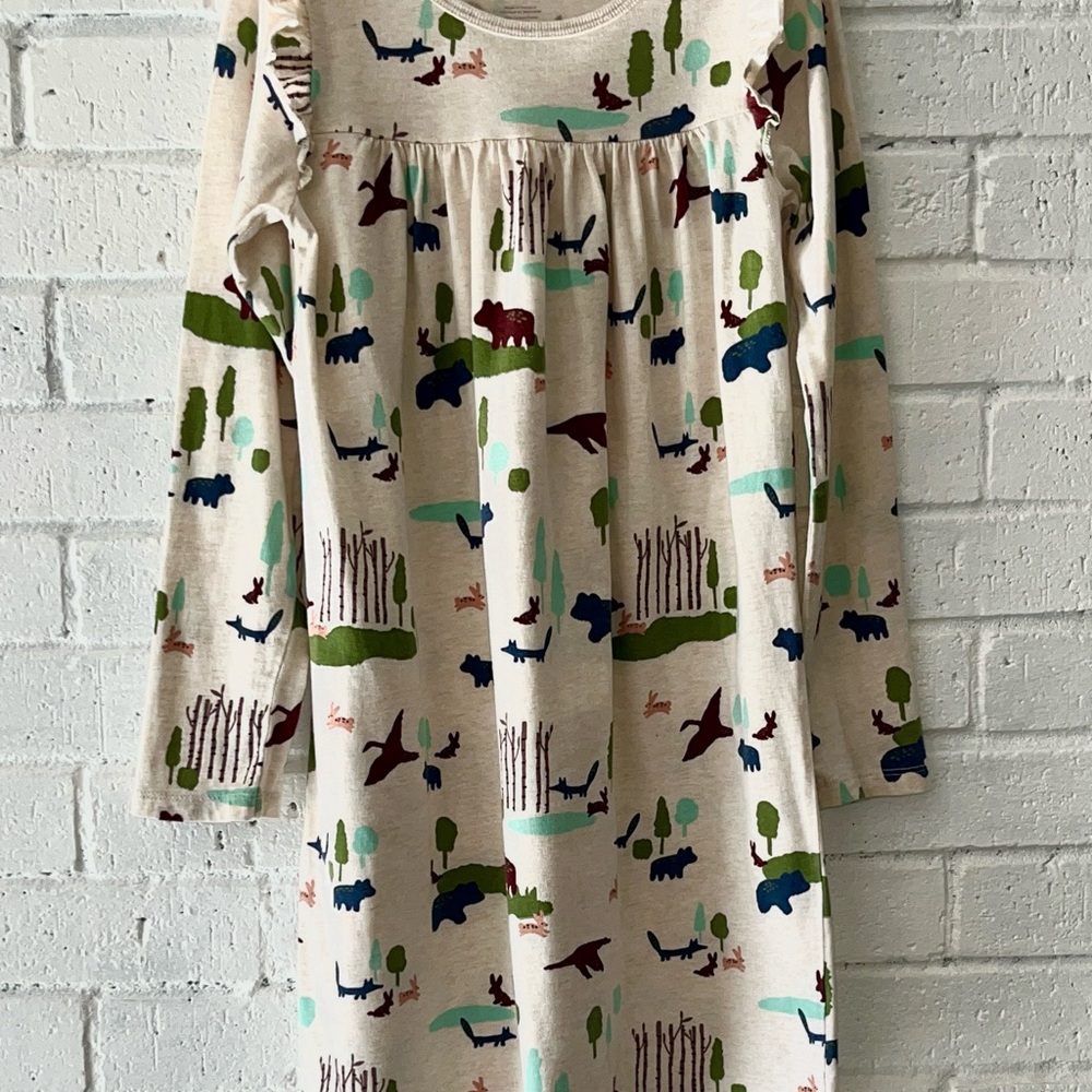 Tea Collection Cream Woodland Print Kids Dress